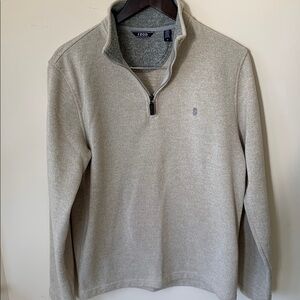 Izod Tan and Gray Zip Up Sweater with Stand-Up Collar